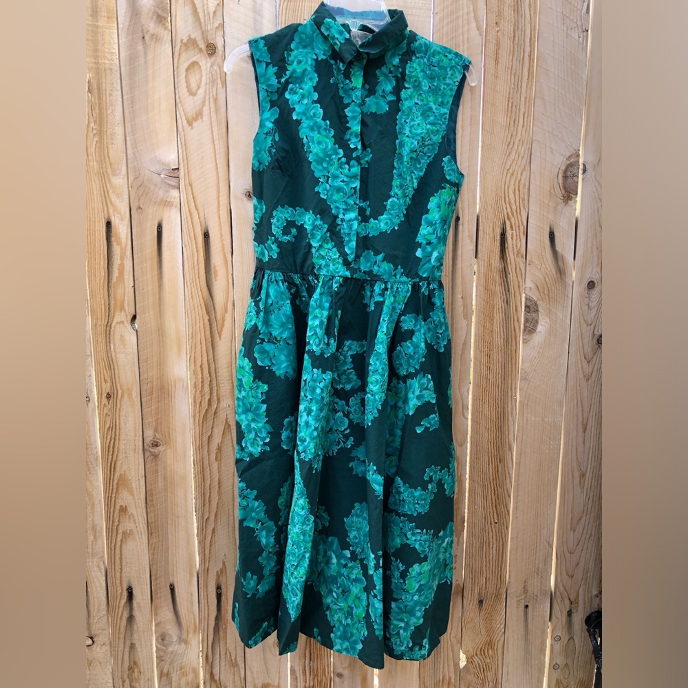 Giambattista Valli Paris Womens Sleeveless Dress Green Floral Pockets Size 42/S